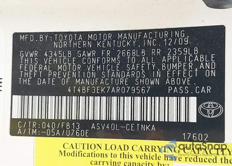 2010 Toyota Camry Le from USA, damaged, VIN 4T4BF3EK7AR079567